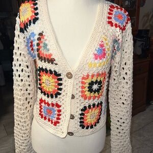 Colorful Crochet Cardigan Sweater